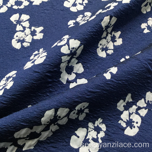 Blue White Flower Denim Fancy Jacauqrd Fabric